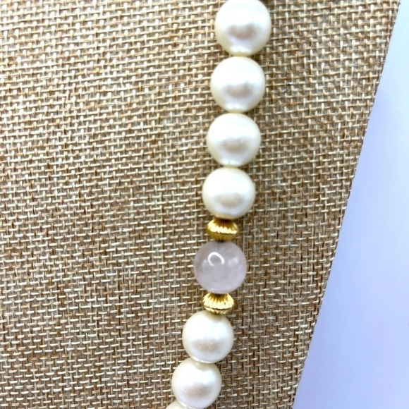 Vintage Napier Pearl Necklace Genuine Pink Rose Quartz, Vintage Napier 24” - Picture 6 of 12